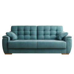 Fototapeta premium Modern teal tufted sofa isolated on transparent background