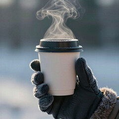Close-up of hands holding take-out coffee cup with steam