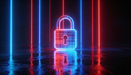 glowing digital firewall wall blocking cyber attack, cybersecurity protection concept