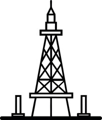 Oil Drilling Rig Tower Structure Icon Line Illustration