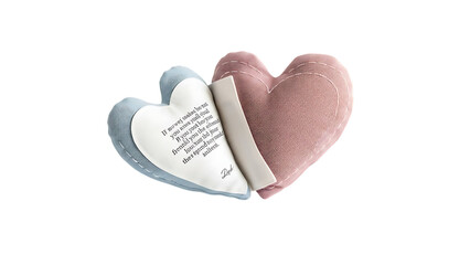 Beautiful heart shaped pillow with inspirational quote isolated on transparent background