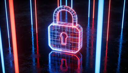 glowing digital firewall wall blocking cyber attack, cybersecurity protection concept 