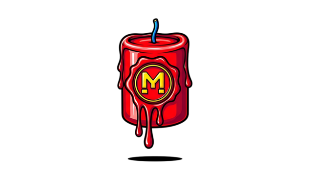 Red candle with melting wax and logo isolated on transparent background - Powered by Adobe