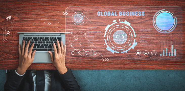 Global business partnerships and international trade concept. A dashboard for worldwide market analytics, data visualization, and company strategy. Motif - Powered by Adobe