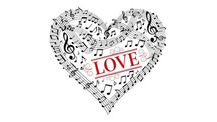 Love song composition with musical notes in heart shape isolated on transparent background