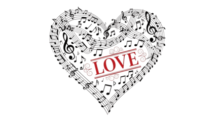 Love song composition with musical notes in heart shape isolated on transparent background