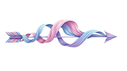 Beautiful ribbon wrapped around arrow with pastel colors isolated on transparent background