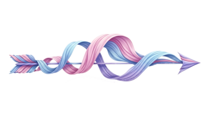 Beautiful ribbon wrapped around arrow with pastel colors isolated on transparent background