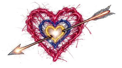 Heart struck by cupid's arrow representing love isolated on transparent background