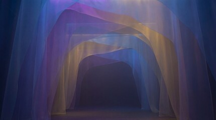 A vibrant and serene abstract tunnel with colorful translucent layers