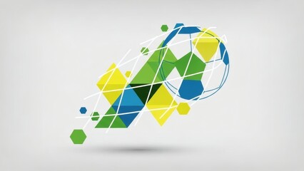 Dynamic Soccer Design: A vibrant abstract composition captures the essence of soccer with geometric shapes, lines, and a stylized soccer ball, symbolizing the energy, teamwork.