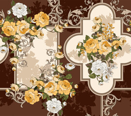 seamless flowers and baroque pattern. Hand draw vintage floral pattern background