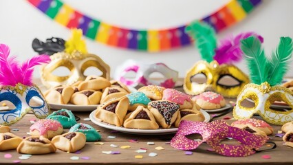Carnival Delight: A festive array of colorful masks and traditional pastries, symbolizing the joy and celebration of carnival.