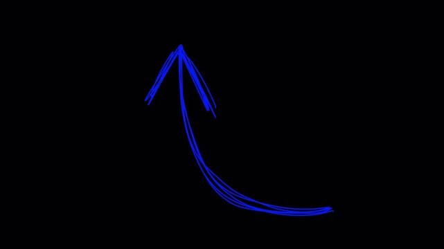 Transparent hand drawn arrow animation alpha channel. Doodle pointer overlay, scribble directional indicator for professional video editing and motion graphics.