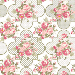 seamless flowers and baroque pattern. Hand draw vintage floral pattern background