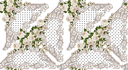 seamless flowers and baroque pattern. Hand draw vintage floral pattern background