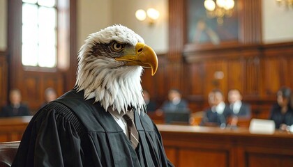 Legal eagle - American bald eagle in court room - lawyer and attorney concept