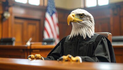 Legal eagle - American bald eagle in court room - lawyer and attorney concept