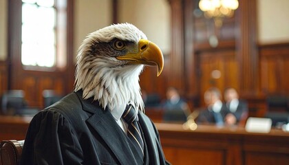 Legal eagle - American bald eagle in court room - lawyer and attorney concept