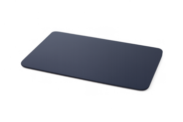 Dark blue mouse pad with rounded corners on transparent background, flat surface accessory for computer workspace