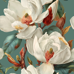 Seamless vector pattern with blooming magnolia isolated on a changeable background. Vintage painting style illustration. © Anna