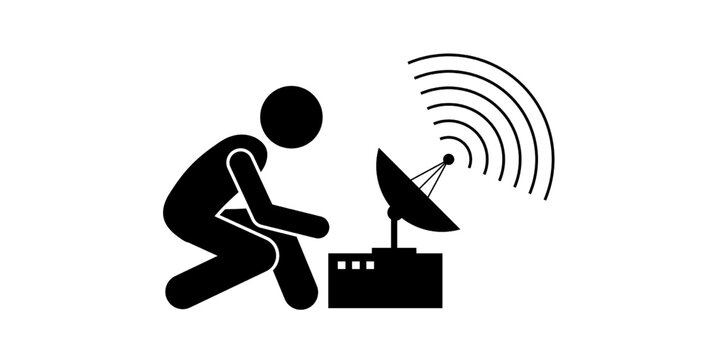 Man Adjusting Satellite Antenna Icon For Broadcasting And Network Signal