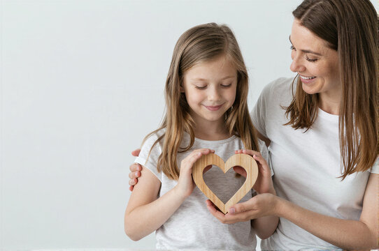 
Mother and daughter holding a wooden heart - World Health Day Valentines Day