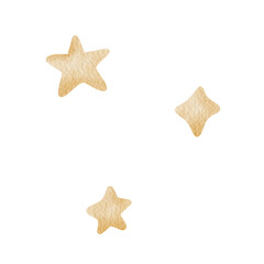 Watercolor star elements set isolated on a white background. Perfect for holiday decoration, nursery illustration, celestial theme, festive greeting and cozy seasonal layouts.