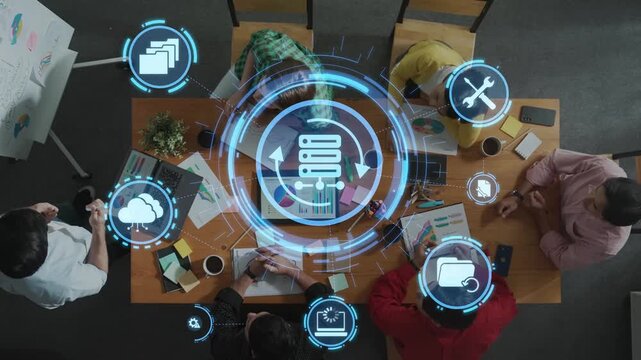 Data recovery icons show backup, data recovery process, and secure restoration. Data recovery ensures system reliability, data recovery protection, and information access. Funnel