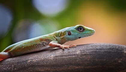 Fototapeta premium Close Up Of Small Lizard Focused On Eye Against A Blurred Background