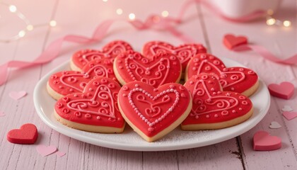 Red Heart Shaped Valentine's Day Sugar Cookies
