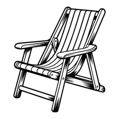 Black and white striped beach chair with wooden frame on white background for relax at seaside and enjoying vacation vector illustration