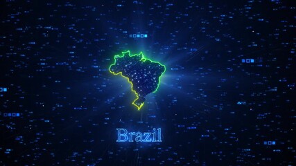 Brazil Digital Map With Glowing Network Connections, Data Flow, And Technology Grid Global Communication And Futuristic Information Infrastructure, Brazil Digital Network Map: Glowing Outline In A Fu - Powered by Adobe