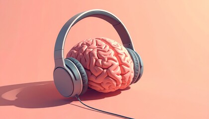Brain wearing headphones - musical mind