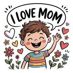 i love mom card design template with cute smiling boy hearts flowers and speech bubble best mom design for greeting template