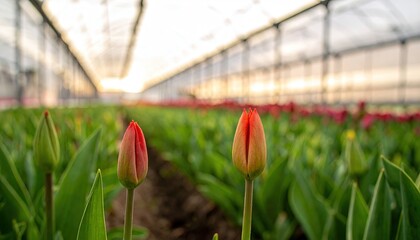 tulip flower growing in a commercial greenhouse