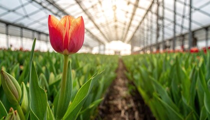 tulip flower growing in a commercial greenhouse