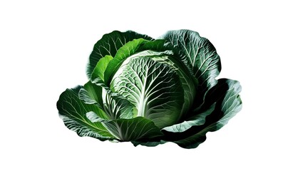 Obraz premium Fresh Green Organic Cabbage with Detailed Leaves Isolated on White Background