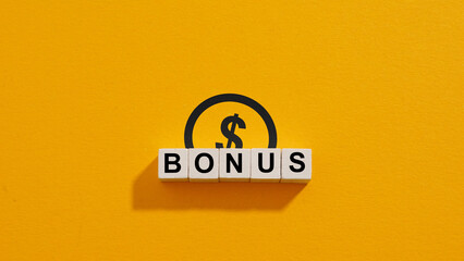 Bonus with dollar symbol. Financial reward and incentive motivation.