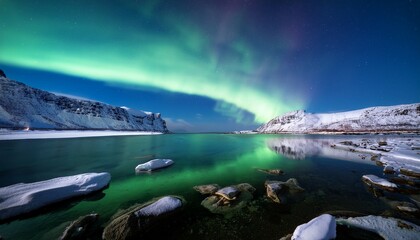 Fototapeta premium captivating aurora borealis display over icy lake arctic landscape nighttime photography natural wonder