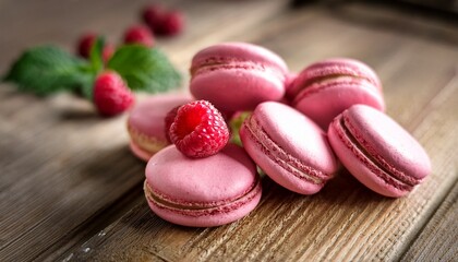 delicious pink macarons with raspberries rustic kitchen food photography natural light culinary art