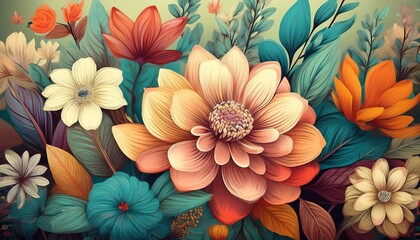 a beautiful floral flower plant wallpaper featuring colorful blossom and botanical pattern background spring decoration bringing a vintage yet modern touch to any garden inspired decor