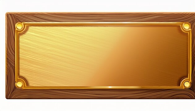 golden plaque or name board diploma in wooden frame isolated on a white background