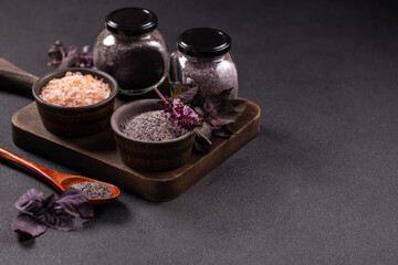 Purple basil salt and pink himalayan salt seasoning