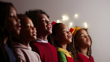 Children singing joyfully during a festive celebration