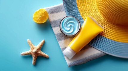 Sunscreen concept for summer protection visualization, skin health representation, UV safety awareness, seasonal skincare essential, outdoor wellness preparation, sun defense produ