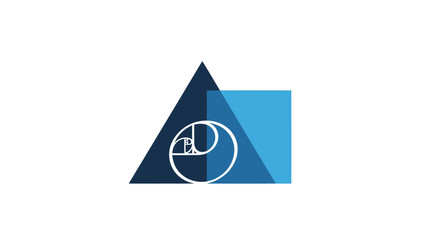 Abstract geometric logo design featuring a triangle, square, and golden ratio spiral on a white background.