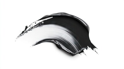 A smooth, curved brush stroke of black and white paint on a clean white background. The texture is glossy and fluid, showcasing artistic expression.