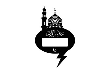 Black Silhouette Mosque Icon with Ramadan Kareem Calligraphy and Flash Symbol