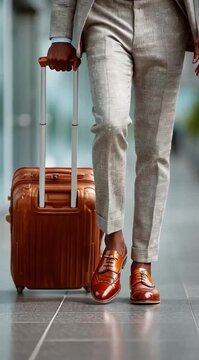 Pernas de um Homem de Negocios Caminhando na Rua Carregando uma Mala de Viagem